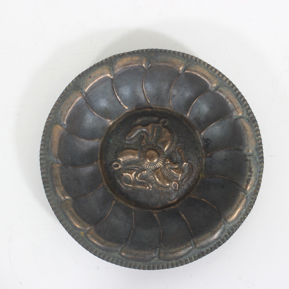 Vintage Copper Wall Art Plate with Patina Bowl Dish